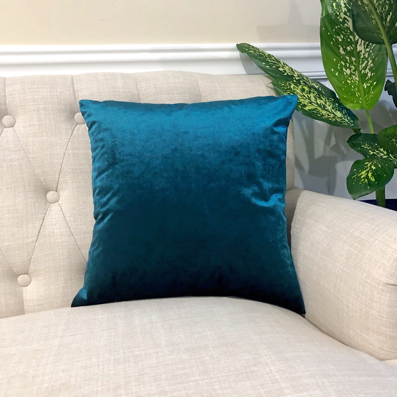 Velvet Teal Throw Pillow Cover Solid Color Velvet Home Decor Etsy