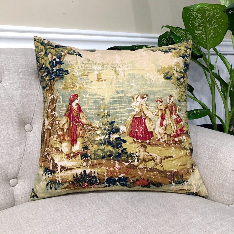 Bosporus Vintage Toile Throw Pillow Cover Antique Red Home Etsy