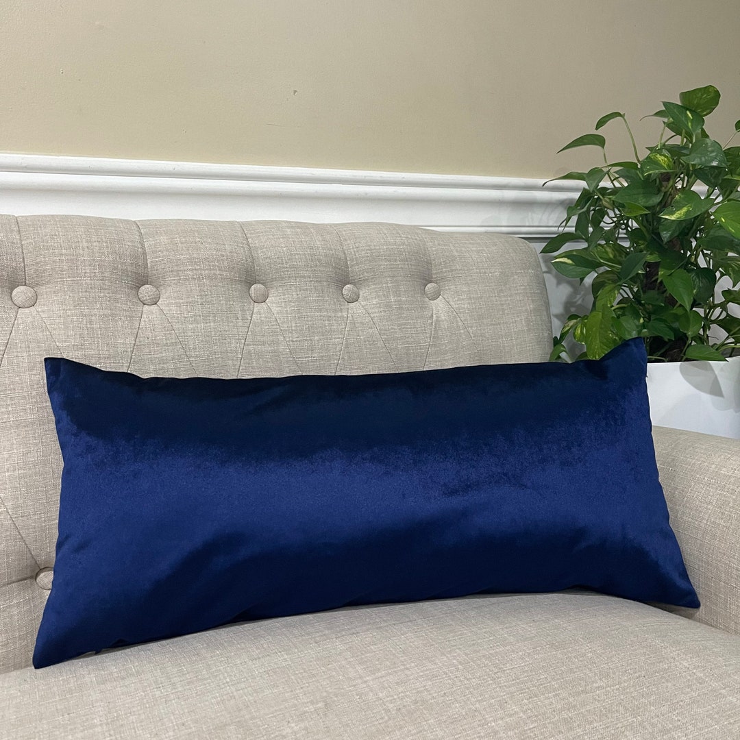 Navy Blue Velvet Lumbar Pillow Cover, Solid Navy Blue Velvet Lumbar