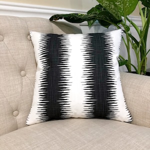 Ikat Black and White Throw Pillow Cover, Jiri Canvas Ink Lumbar Cover, Euro Sham, 14x14, 18x18, 20x20, 22x22, 24x24, 26x26 Pillow case