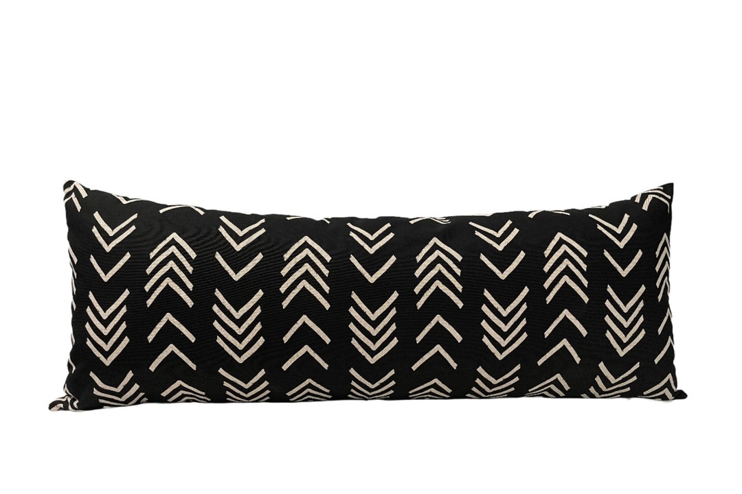 Black and Linen Lumbar Pillow Cover, Black and off White Arrow Stripes Lumbar Pillowcase