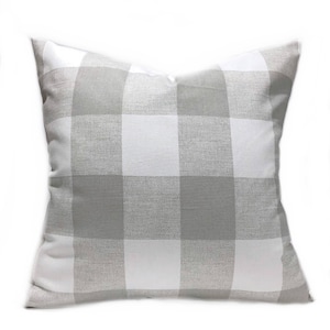 Plaid/Buffalo Check Large French Grey and White Home Decor Throw Pillow Cover, Anderson Check Lumbar, Euro Pillow Case