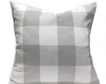 Plaid/Buffalo Check Large French Grey and White Home Decor Throw Pillow Cover, Anderson Check Lumbar, Euro Pillow Case