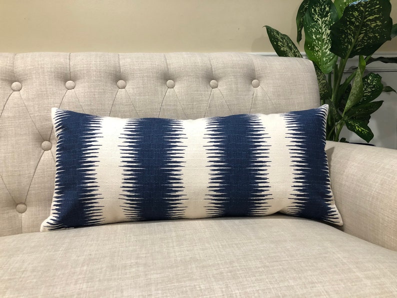 Lumbar Ikat Navy Blue Pillow Cover Jiri Ikat Stripe Navy Blue Etsy