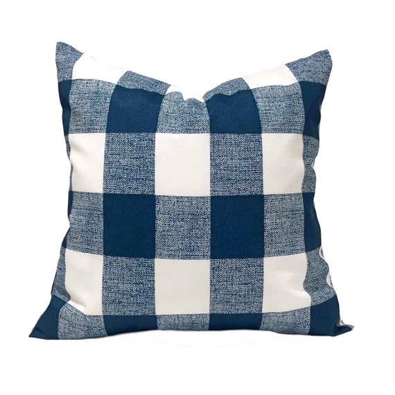 Outdoor Navy and White Pillow Cover, Anderson Check Premier Navy & White Patio, Porch Pillow Case, 16x16, 18x18, 20x20, 22x22, 24x24, 26x26
