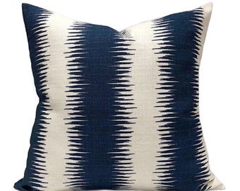 Ikat Jiri Stripe Nina Navy Blue Birch Throw Pillow Cover, 14x14, 18x18, 20x20, 22x22, 24x24, 26x26 Pillow case