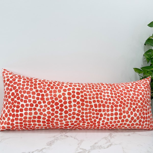 Outdoor Puff Dotty Coral Rectangular Pillow Cover, Orange and Beige Patio Lumbar Pillowcase, Porch Pillow Cover
