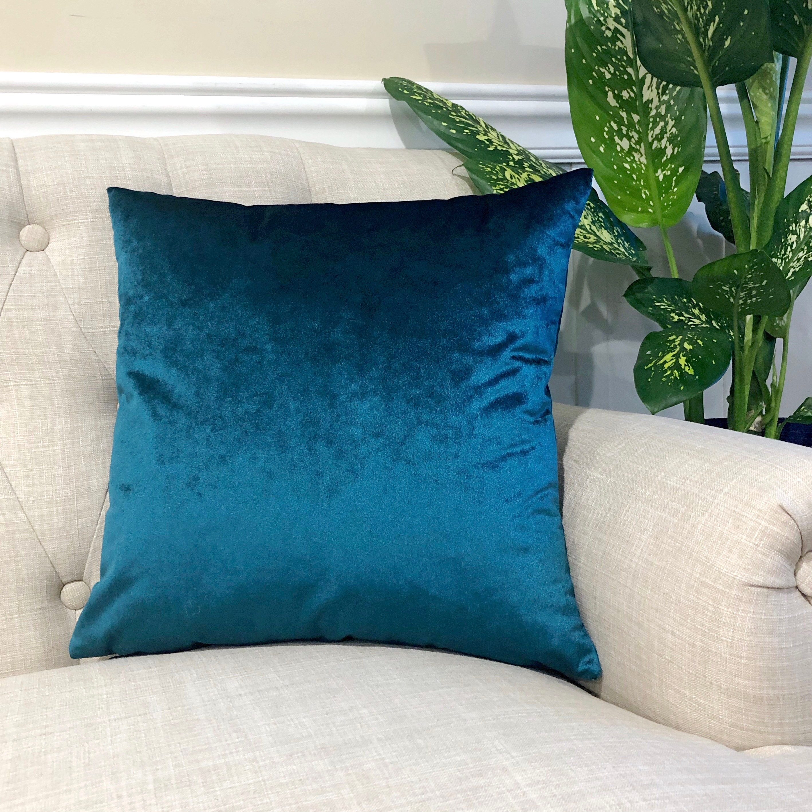 Velvet Teal Throw Pillow Cover Solid Color Velvet Home Decor Etsy