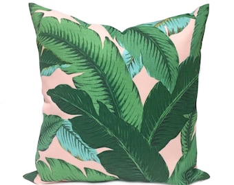 Housse d’oreiller extérieure, intérieure Swaying Palms Isla Rose, Vert, Turquoise, Chartreuse et Baby Pink, 24x24, 26x26, 12x18, 14x20 Taie d’oreiller