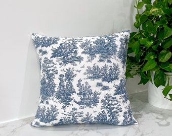 Navy Blue and  White Toile Home Decor Throw Pillow Cover, Jamestown Toile Print Premier Navy and White Euro Sham, Lumbar Pillow Case