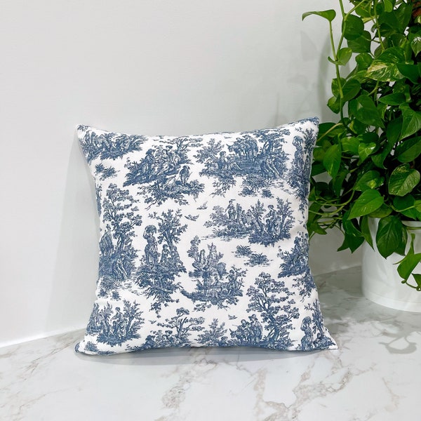 Navy Blue and  White Toile Home Decor Throw Pillow Cover, Jamestown Toile Print Premier Navy and White Euro Sham, Lumbar Pillow Case