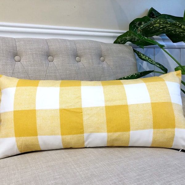 Yellow and White Lumbar Pillow Cover, Anderson Yellow and White Check Rectangular Pillow Cover, FarmHouse Home Decor, Farm House Accent