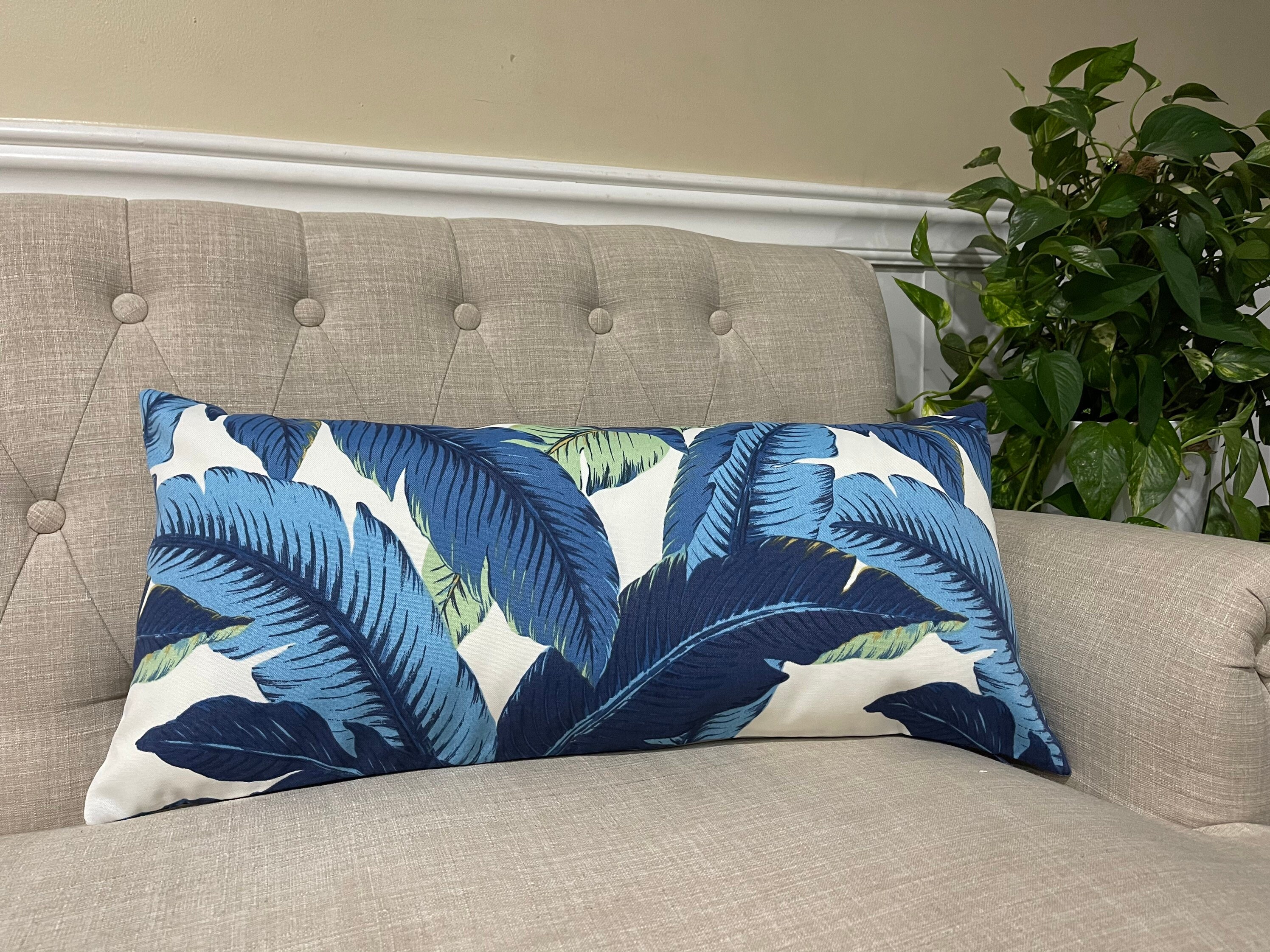 Outdoor Swaying Palms Indigo Lumbar Pillow Cover Rectangular Etsy