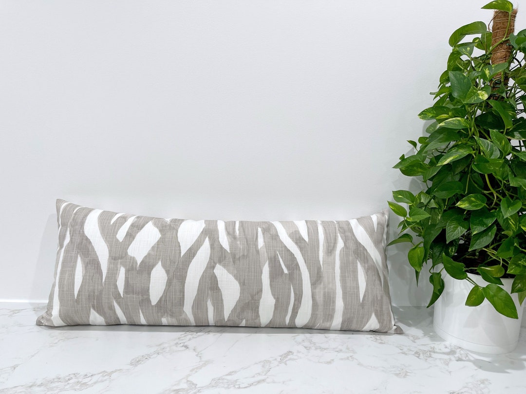 Storm Gray Lumbar Pillow Cover, Grey and White Zippered Rectangular