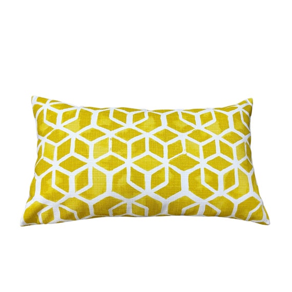 Outdoor Yellow and White Lumbar Pillow Cover Rectangular Etsy