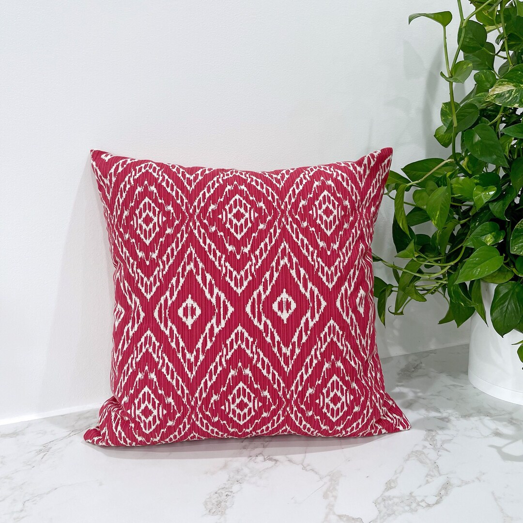 Poppy Red and Ivory Throw Pillow Cover Lovely Diamond Strie Etsy