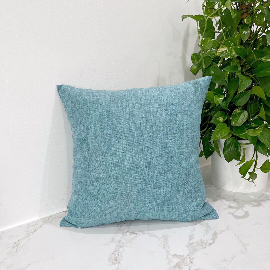 Linen Aqua Throw Pillow Cover, Solid Color Aqua Woven Medium Weight