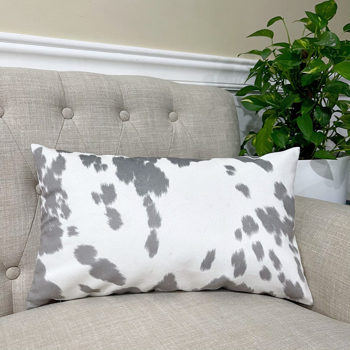 Gray Faux Cowhide Lumbar Pillow Cover Velvety Grey and off Etsy