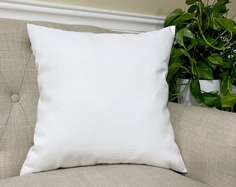 Outdoor Solid White Throw Pillow Cover, Solid White Porch Pillowcase, Zippered Pillow Cover, Luxe Polyester, Cover ONLY