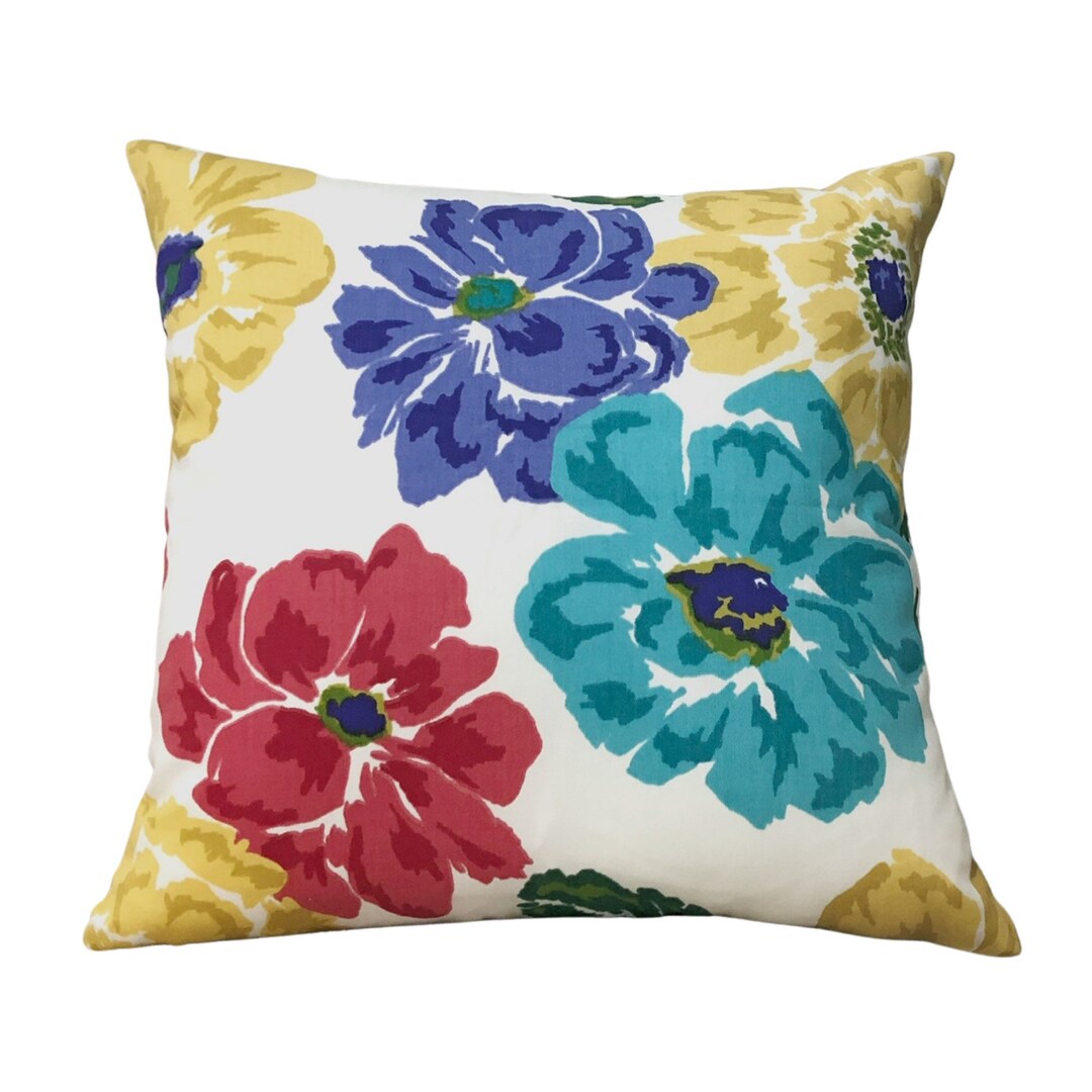 Floral Pillow Cover, Big Flower Print Pillow Case, Red, Yellow, Purple