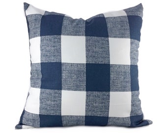 Plaid Throw Pillow Cover, Buffalo Check Large Anderson Premier Navy and White Home Decor, Pillow Case,Euro, Sham, Lumbar, Kidney PillowCase