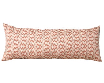 Jacquard Coral Lumbar Pillow Cover, Coral and Cream Pillow case, Rectangular Pillowcase, 12x16, 12x18, 12x20, 14x20, 14x24, 14x34, 14x36