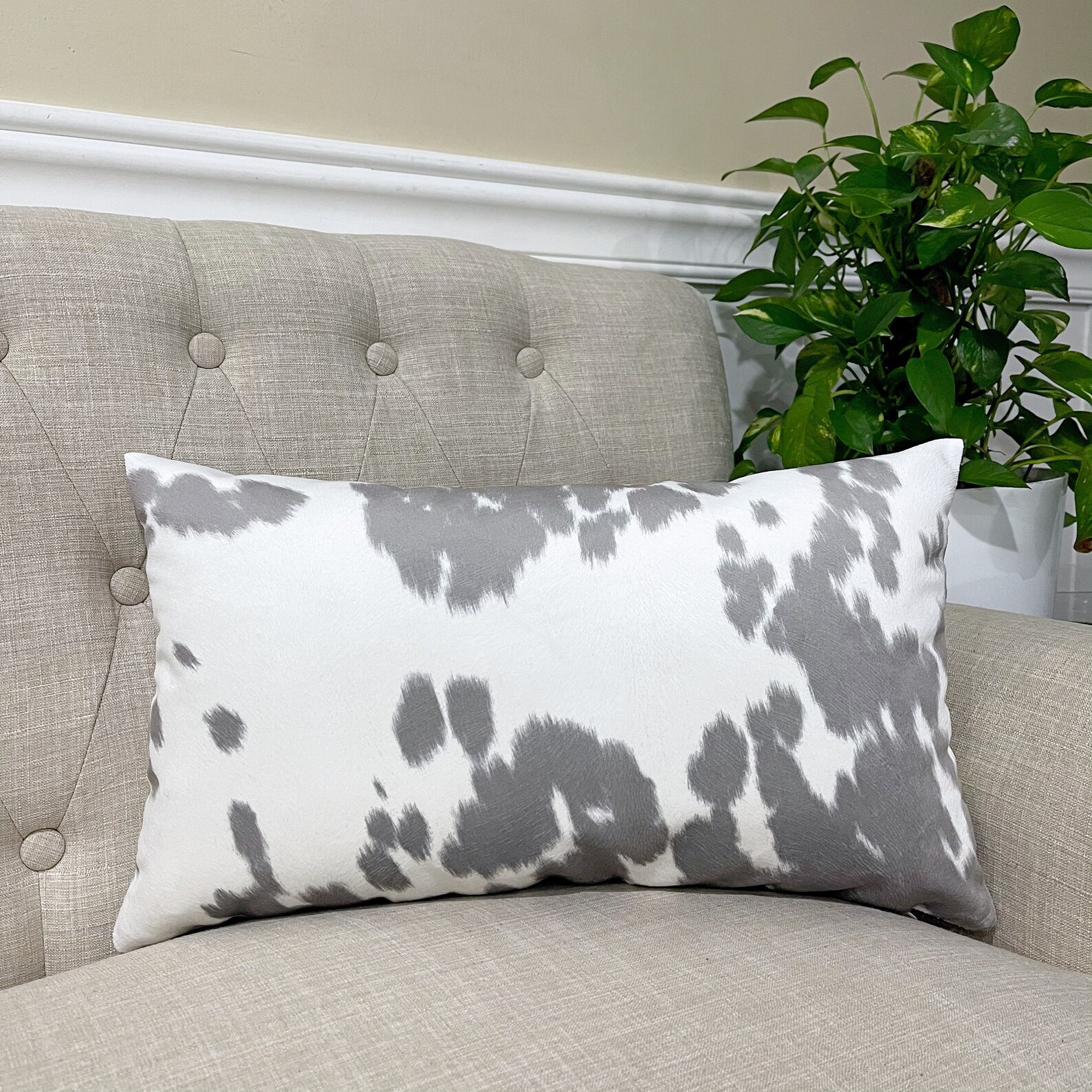 Gray Faux Cowhide Lumbar Pillow Cover Velvety Grey and off Etsy