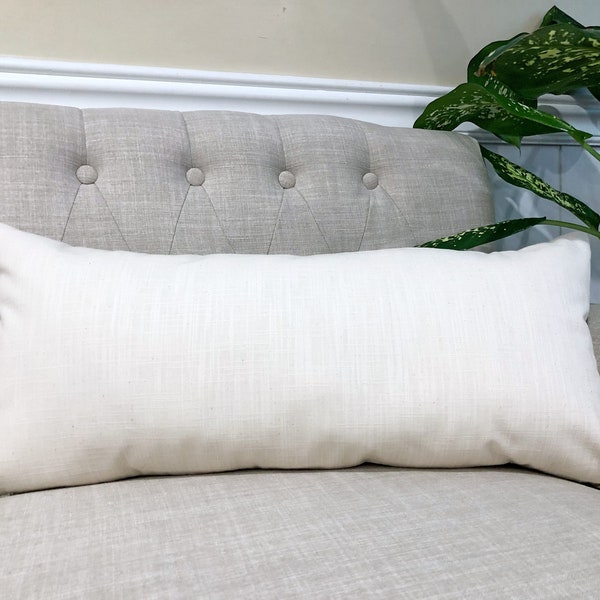 Solid Natural Slub Canvas Lumbar Pillow Cover, Rectangular Unprinted Slub Cotton Canvas Pillowcase, 12x16, 12x18, 12x24, 12x26, 14x24, 14x36