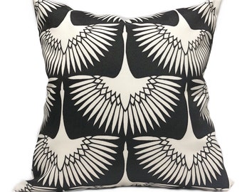 Outdoor / indoor Flock Midnight Pillow cover, Black and Cream Patio Pillowcase, 12x12, 14x14, 18x18, 20x20, 22x22, 24x24, 26x26 Pillow Cover