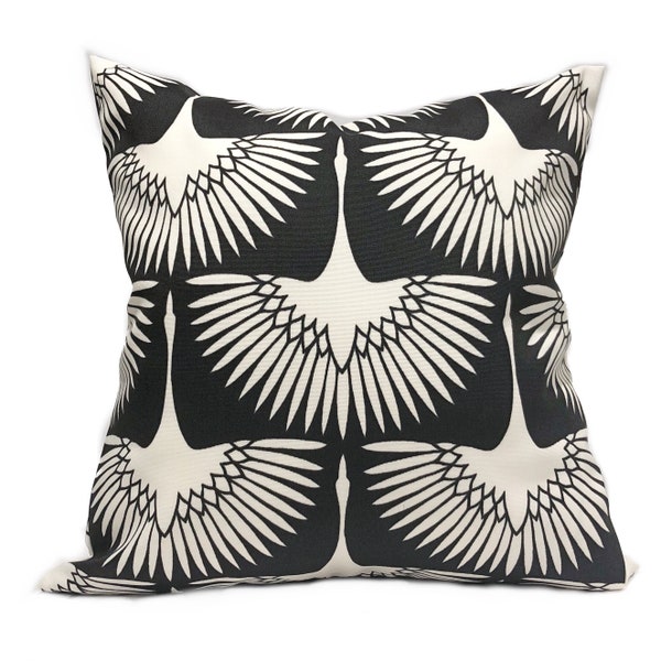 Outdoor / indoor Flock Midnight Pillow cover, Black and Cream Patio Pillowcase, 12x12, 14x14, 18x18, 20x20, 22x22, 24x24, 26x26 Pillow Cover