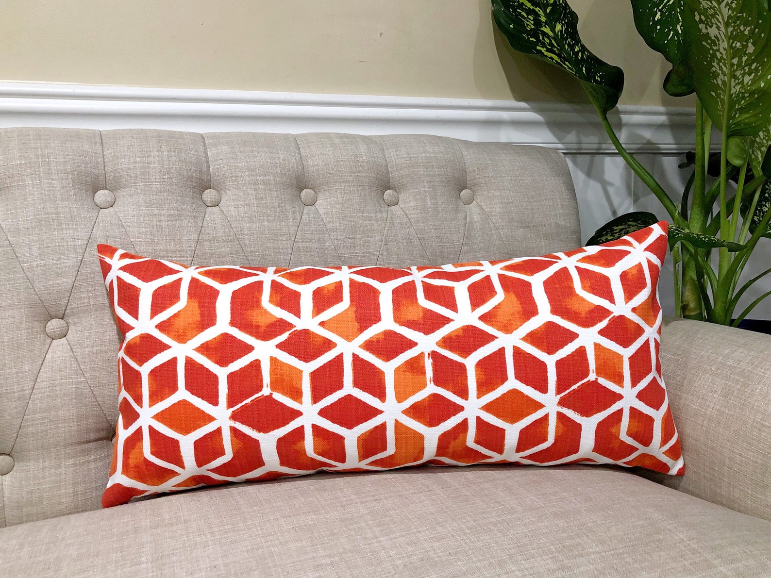 Outdoor Orange Lumbar Pillow Cover Geometric Print Orange and Etsy