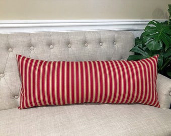 Red, White and Chartreuse Lumbar Pillow Cover, Striped, Rectangular Pillow Cover, Modern Farmhouse Decor, 14x36, 14x34, 12x16, 12x18 & More