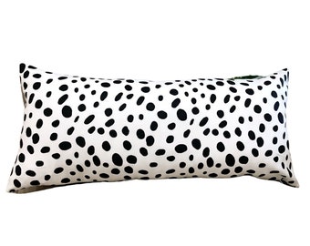 Togo Black and White Lumbar Pillow Cover, Polka Dot Black Print and White background rectangular Pillow Cover, Animal Print Pillow Cover