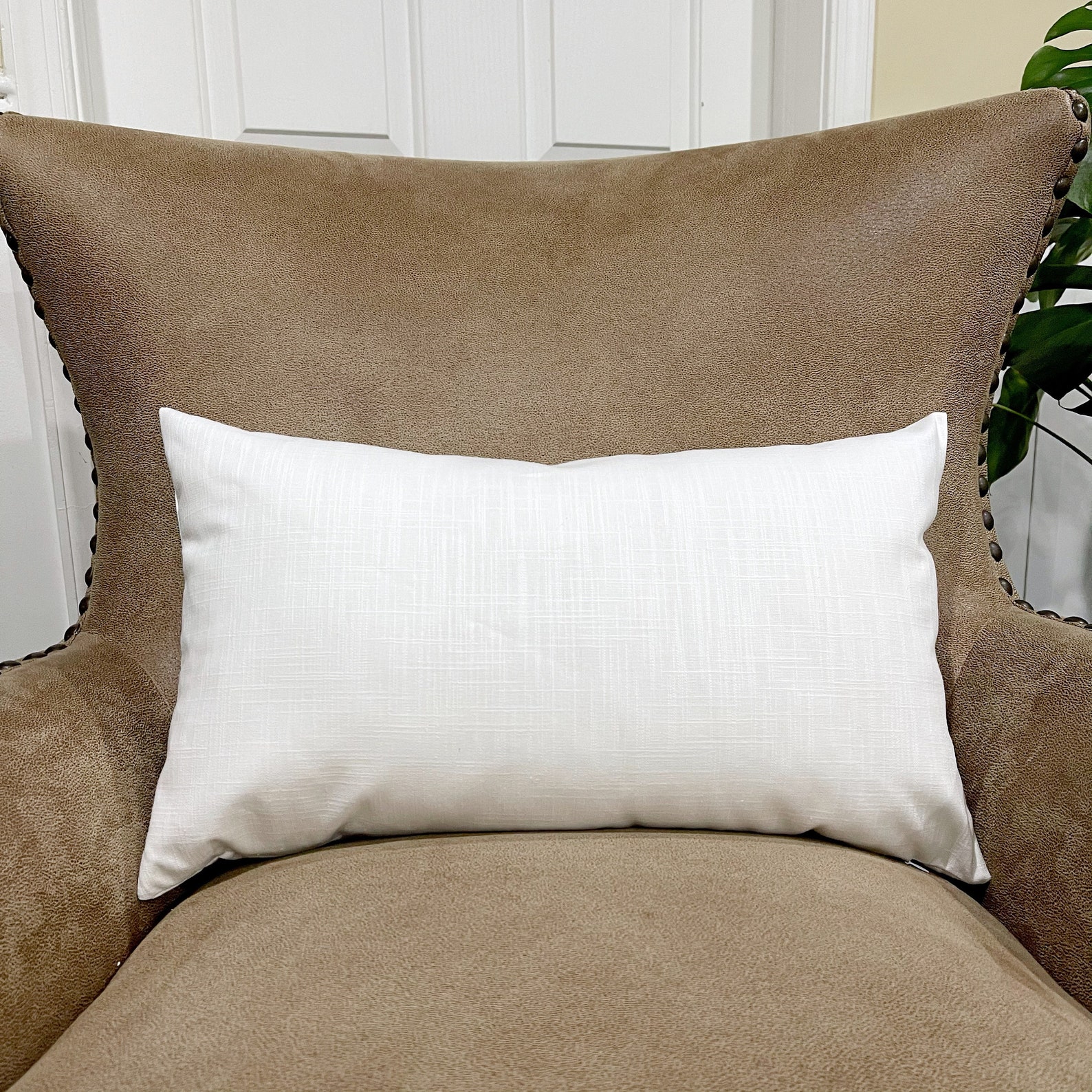 Solid White Slub Canvas Lumbar Pillow Cover Unprinted White Etsy