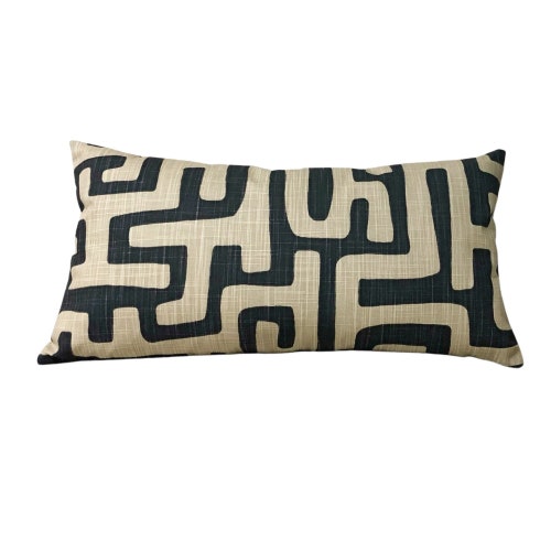 Housse de coussin lombaire Gobi en toile flammée, taie d'oreiller lombaire noire et beige, taie d'oreiller lombaire à imprimé géométrique
