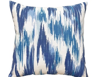 Ikat Blue Throw Pillow Cover, White and shades of Blue Accent Pillow Case Home Decor, Lumbar Cover, 16x16, 18x18, 20x20, 26x26 & More