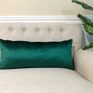 Lumbar Emerald Green Velvet Pillow Cover, Green Lumbar Pillowcase, 12x16, 12x18, 12x24, 12x26, 14x20, 14x34, 14x36 and MORE