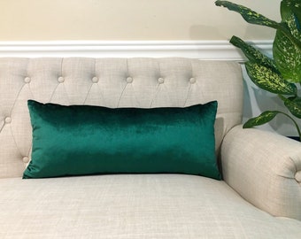Lumbar Emerald Green Velvet Pillow Cover, Green Lumbar Pillowcase, 12x16, 12x18, 12x24, 12x26, 14x20, 14x34, 14x36 and MORE