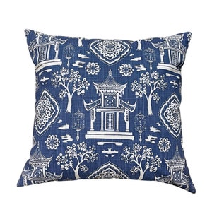 Navy Toile Throw Pillow Cover, Chinoiserie Toile Regal Spirit Navy Blue and White Pillow Case, Asian Style Print, Pillow Cover Only
