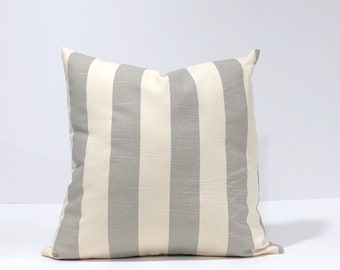 Stripe Coastal Grey, Natural Slub Throw Pillow Cover, Home Decor Accent, Euro, Sham, Kidney, Lumbar, Gray and Natural Striped Pillowcase
