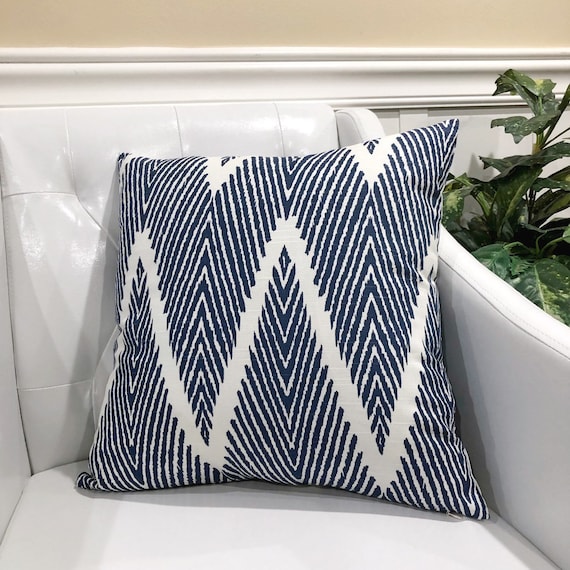Navy Chevron Throw Pillow Cover off White and Blue Accent Pillow Case Home Decor Euro Lumbar Cover Lacefield Bali Chevron Navy Chalk Etsy UK