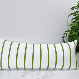 Green and White Striped Lumbar Pillow Cover, Green and White Zippered Rectangular Pillow Case, Holiday Pillow Cover, Christmas Pillow  Cover