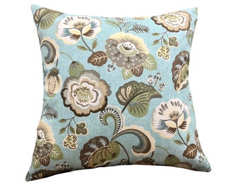 Floral Cerulean Throw Pillow Cover, Floral Print Home Decor, Pleasantries in Cerulean Lumbar Cover, Euro Sham,  Accent Pillow Case