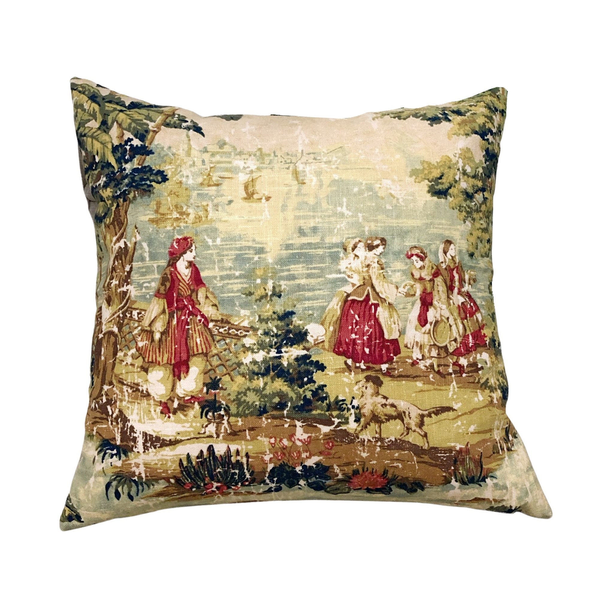 Bosporus Vintage Toile Throw Pillow Cover Antique Red Home Etsy Canada