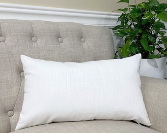 Solid White Slub Canvas Lumbar Pillow Cover, Unprinted White Slub Cotton Canvas Lumbar Pillowcase, 12x16, 12x18, 12x24, 12x26, 14x20, 14x36