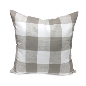 Plaid/Buffalo Check Large Taupe and White Home Decor Throw Pillow Cover, Anderson Check Ecru Pillow Case, Sham cover, Lumbar PillowCase