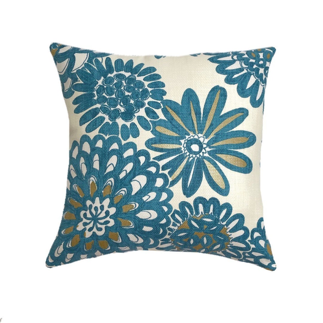 Flower Pops Peacock Throw Pillow Cover Basketweave Teal - Etsy