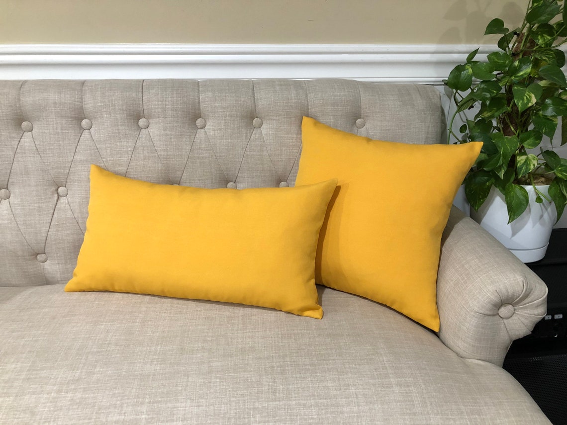 Outdoor Solid Yellow Lumbar Pillow Cover Solid Yellow Lumbar Etsy