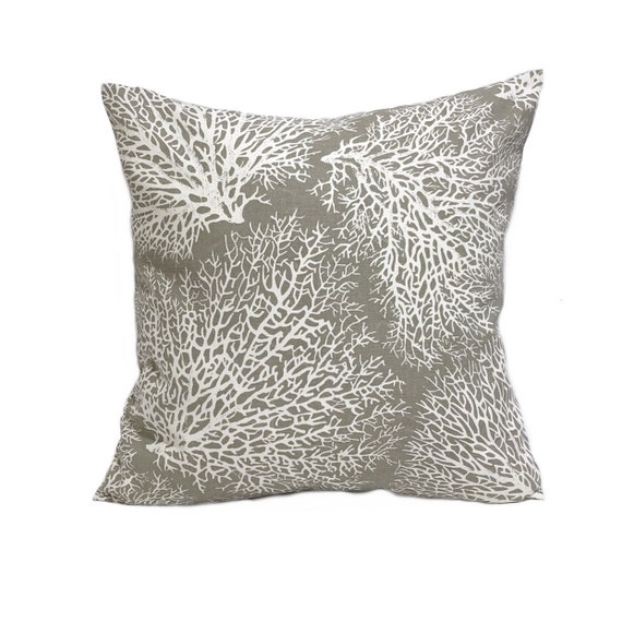 Taupe and off White Coral Throw Pillow Cover, Ariel Driftwood - Main Image