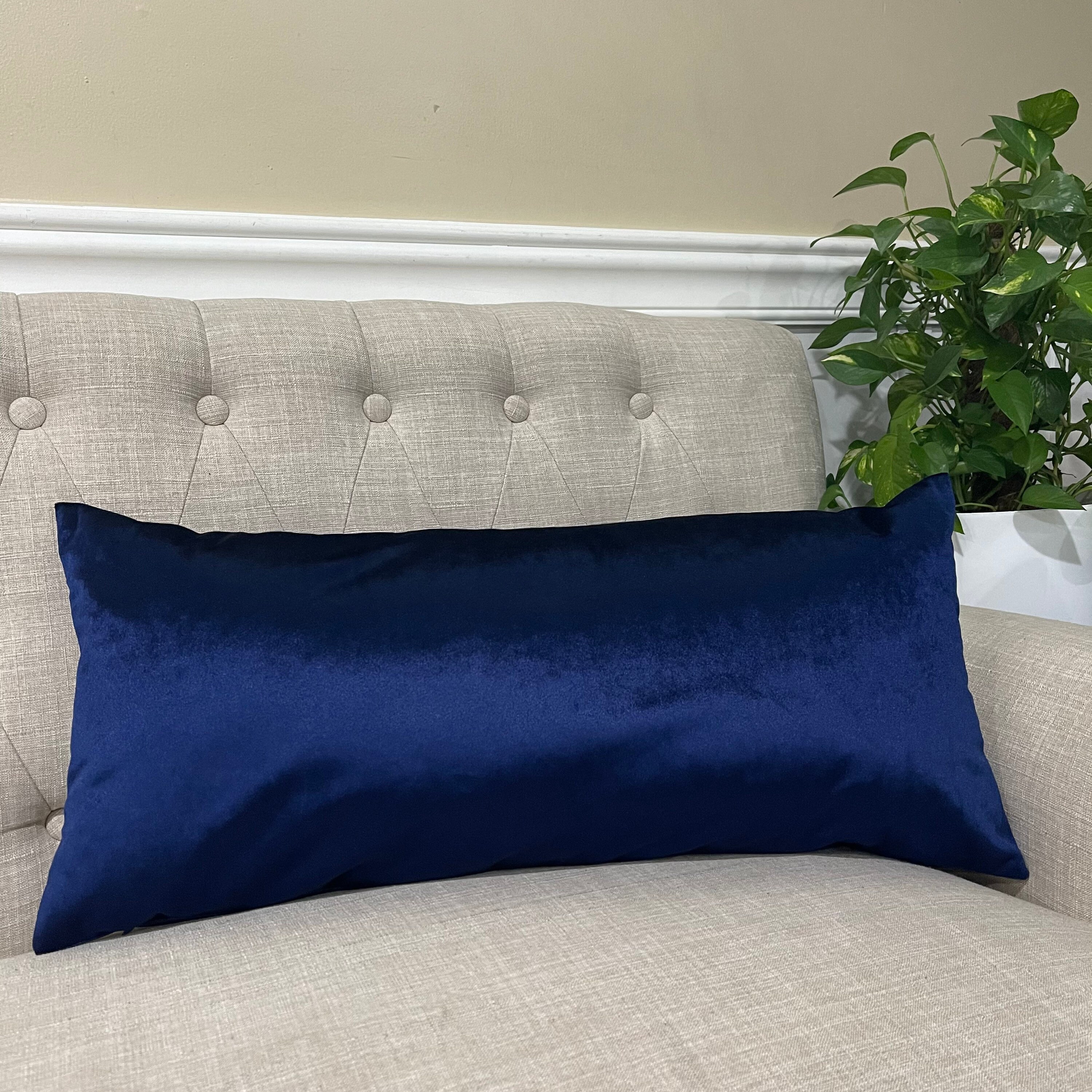 Navy Blue Velvet Lumbar Pillow Cover Solid Navy Blue Velvet Etsy
